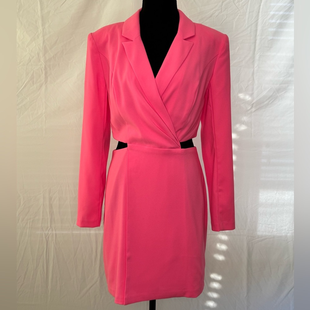 Express Vibrant Pink Notch Lapel Cutout Mini Blazer Dress